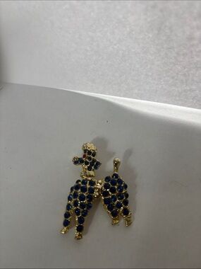 Gold-Tone Poodle Brooch with Sapphire Blue Rhinestones